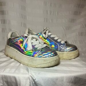 Steve Madden JROCKAWY Kids Holographic Silver Platform Sneakers Size 3M